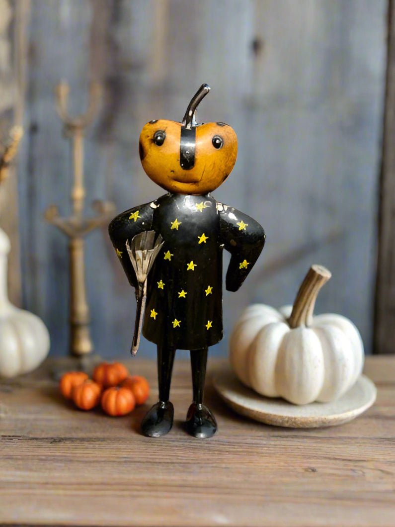 Primitive Halloween Recycled Metal Hocus Pocus Pumpkin Witch 12.75&quot; - The Primitive Pineapple Collection