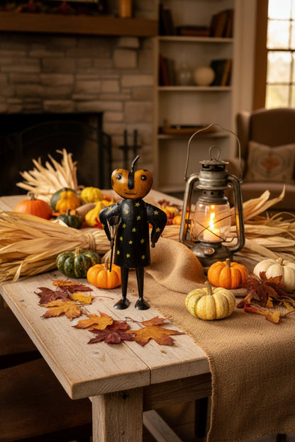 Primitive Halloween Recycled Metal Hocus Pocus Pumpkin Witch 12.75" - The Primitive Pineapple Collection