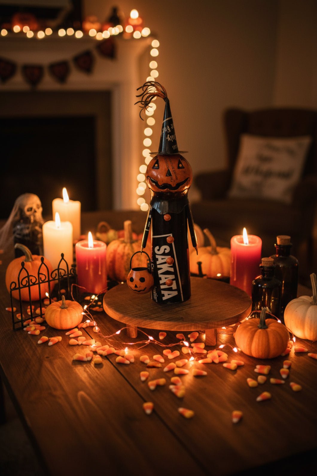Primitive Halloween Recycled Metal Pumpkin Man with Jack O Lantern Bucket 16" - The Primitive Pineapple Collection