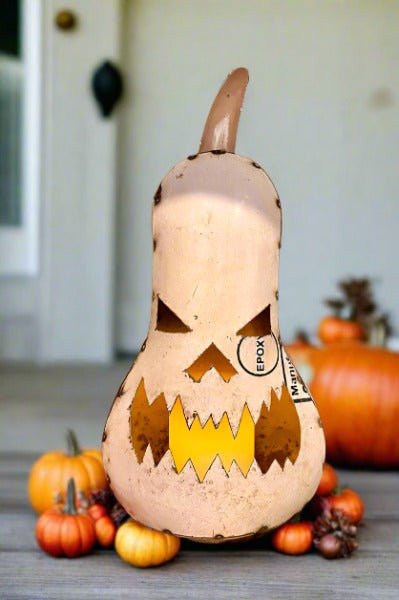 Primitive Halloween Recycled Metal 15" Spooky Grin Jack O Lantern - The Primitive Pineapple Collection