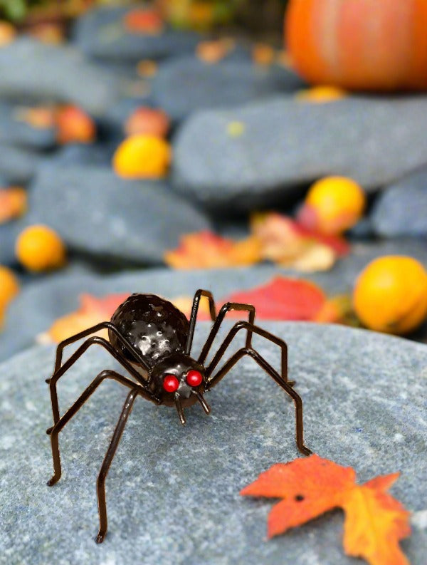 Primitive Halloween Recycled Metal Black Spooky Spider 7.25