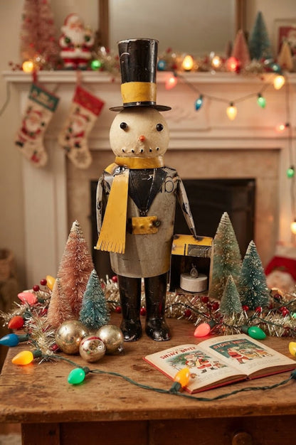 Primitive Christmas 14” Recycled Metal Snowman with Lantern - The Primitive Pineapple Collection
