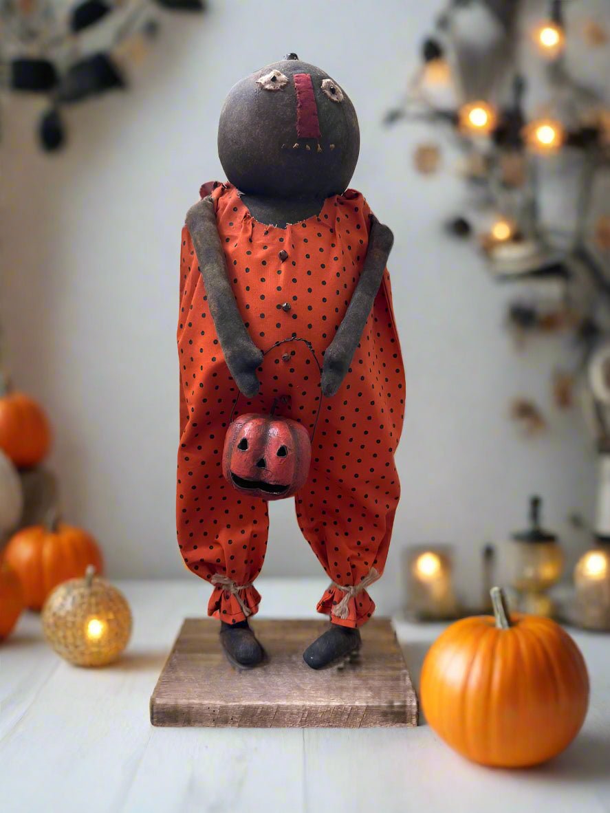 Handcrafted by Michelle Halloween Black Mr Pumpkin Man Doll - The Primitive Pineapple Collection