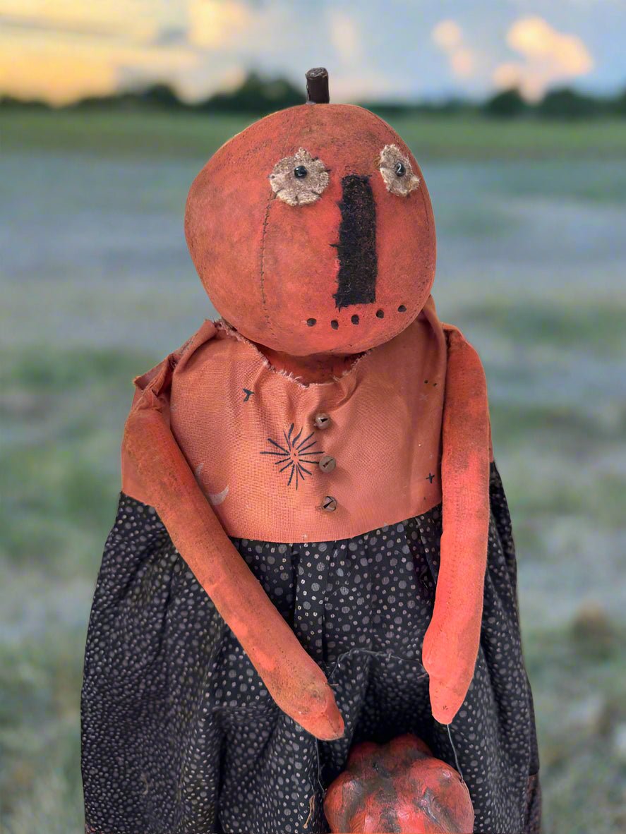 Handcrafted by Michelle Halloween Mrs Pumpkin Woman Doll w/ Jack O Lantern - The Primitive Pineapple Collection