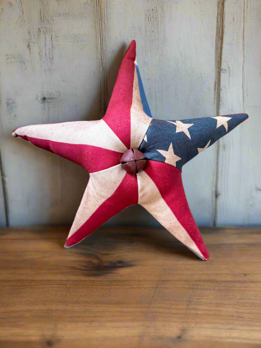 Primitive Handcrafted Americana 10&quot; Flag Star w/ Bell - The Primitive Pineapple Collection