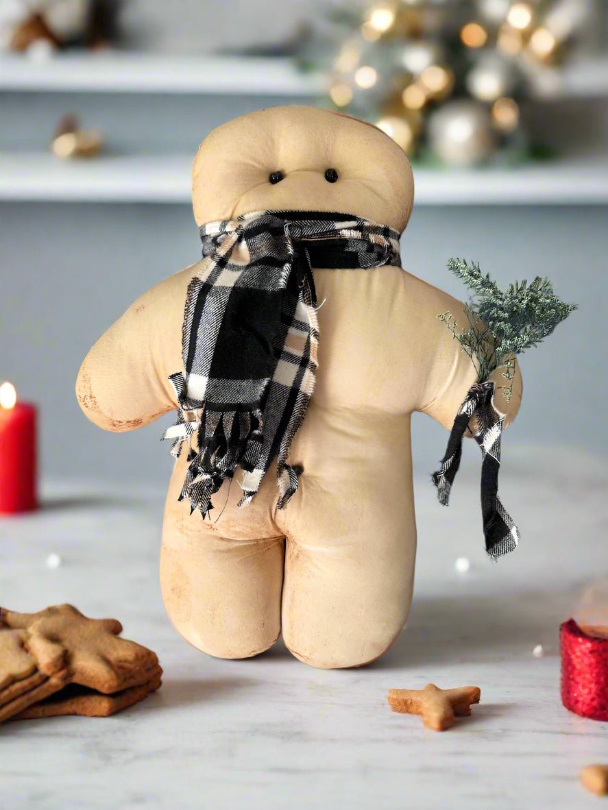 Primitive Handcrafted Christmas 15&quot; Large Scented Gingerbread Doll w/ Scarf and Greens - The Primitive Pineapple Collection