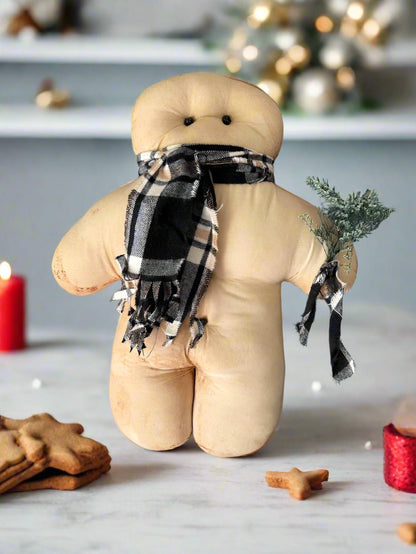 Primitive Handcrafted Christmas 15&quot; Large Scented Gingerbread Doll w/ Scarf and Greens - The Primitive Pineapple Collection