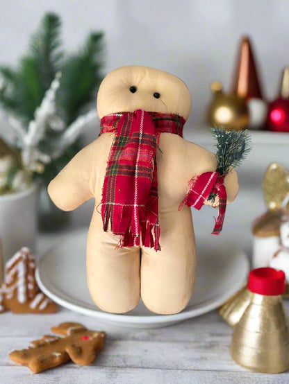 Primitive Handcrafted Christmas 15&quot; Large Scented Gingerbread Doll w/ Scarf and Greens - The Primitive Pineapple Collection
