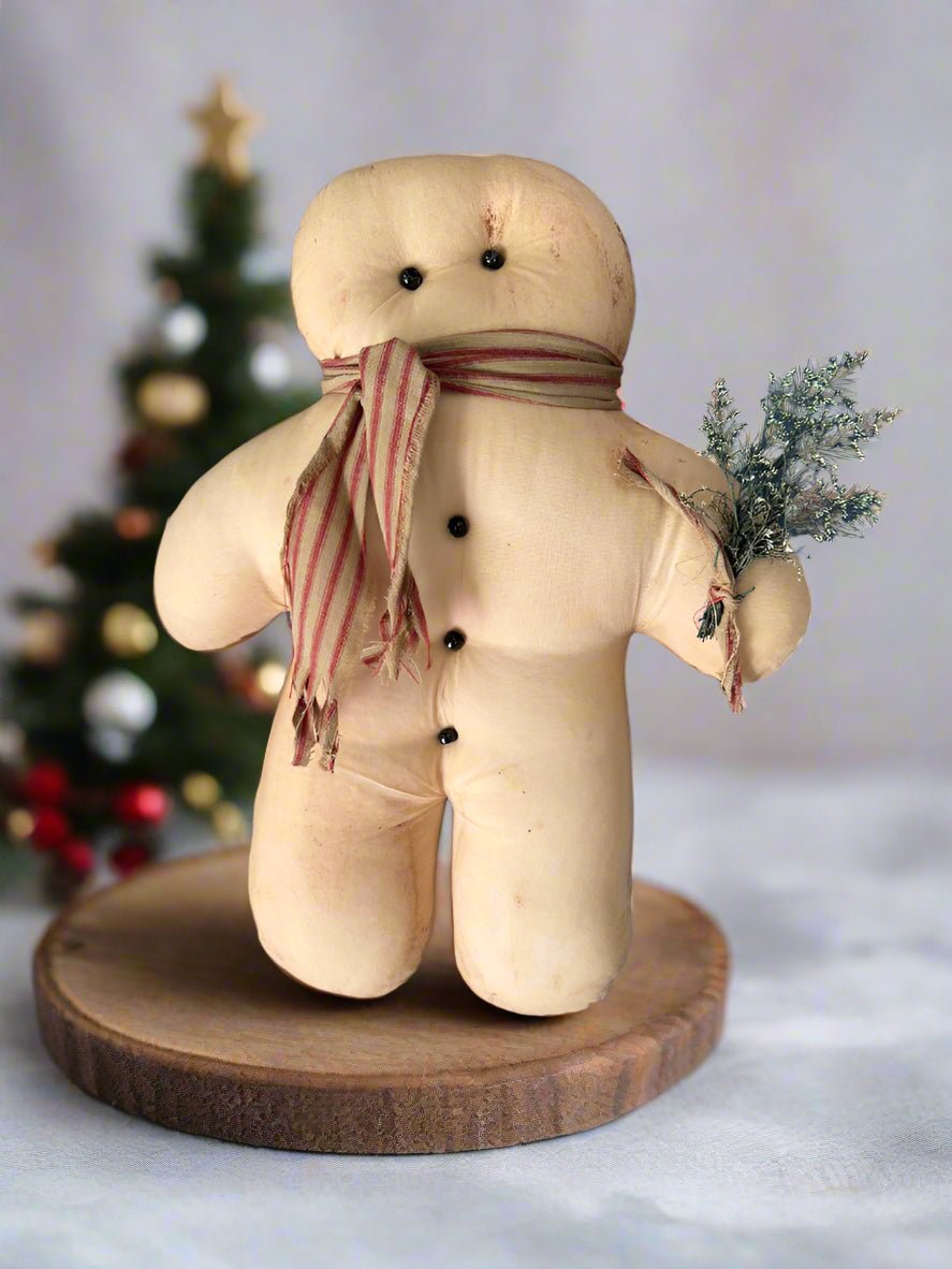 Primitive Handcrafted Christmas 15&quot; Large Scented Gingerbread Doll w/ Scarf and Greens - The Primitive Pineapple Collection