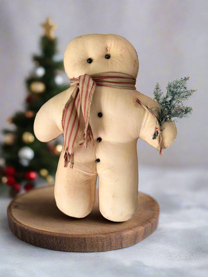 Primitive Handcrafted Christmas 15&quot; Large Scented Gingerbread Doll w/ Scarf and Greens - The Primitive Pineapple Collection