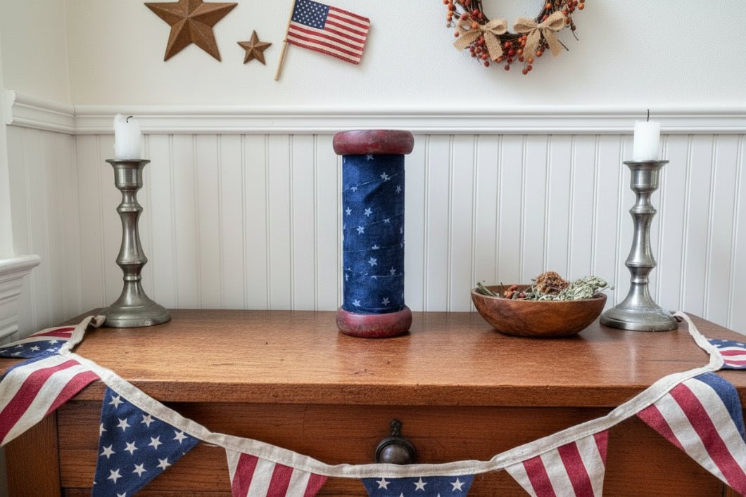 Primitive Americana Vintage Wooden Spools - Repurposed Fabric Wrap, 2 Sizes - The Primitive Pineapple Collection