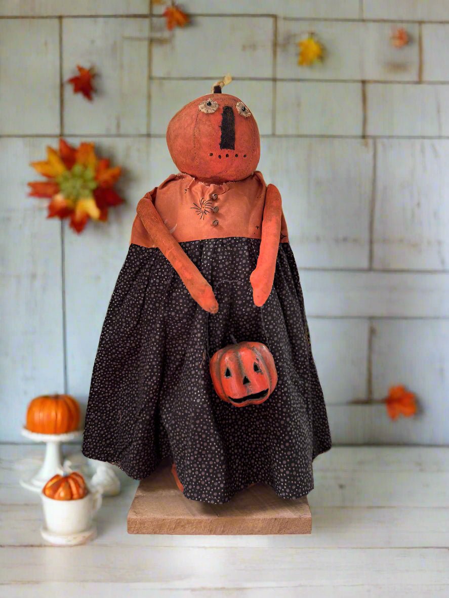 Handcrafted by Michelle Halloween Mrs Pumpkin Woman Doll w/ Jack O Lantern - The Primitive Pineapple Collection