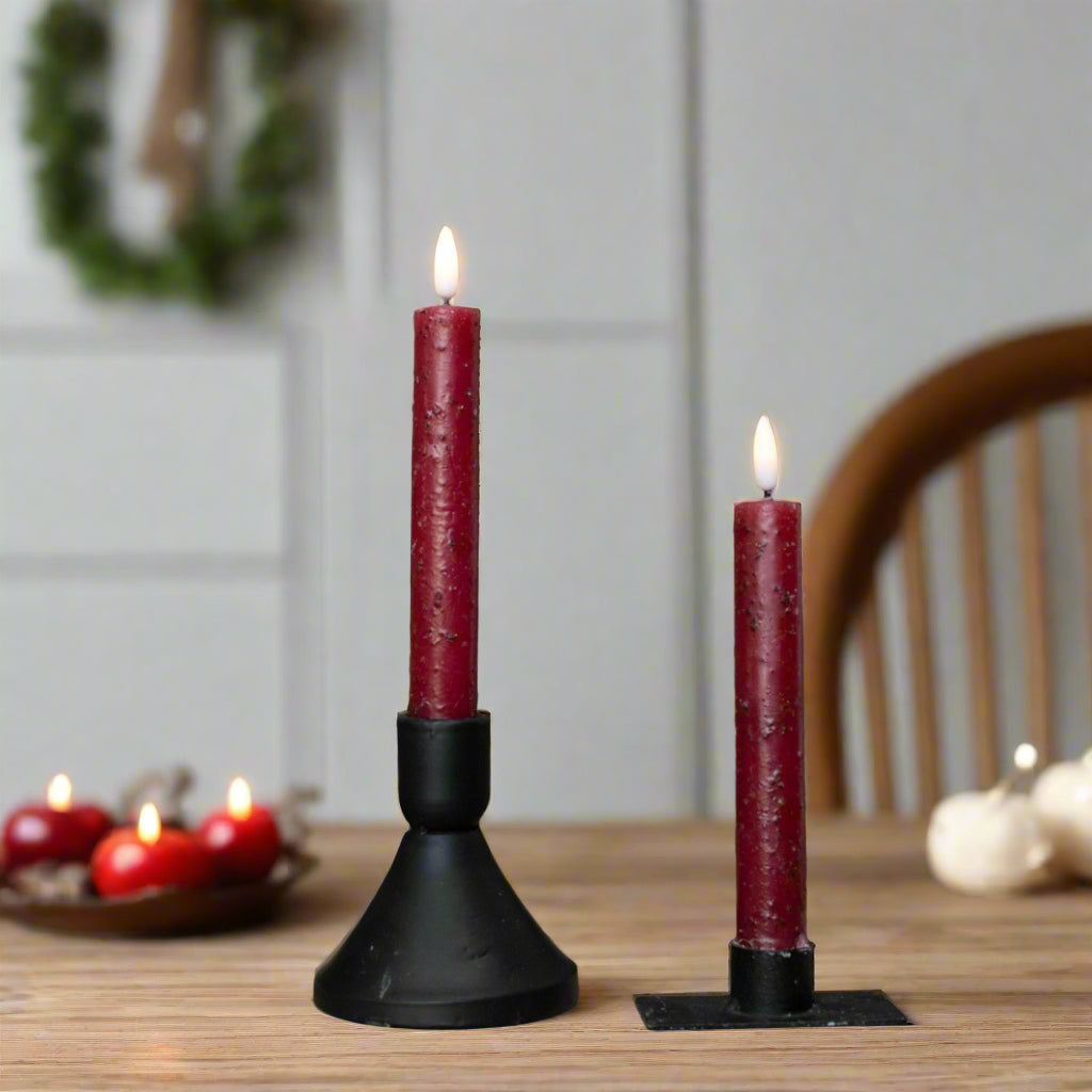 Primitive Country 7&quot; 3D Flame 2 pc Red Flicker Taper Candle 6hr timer - The Primitive Pineapple Collection