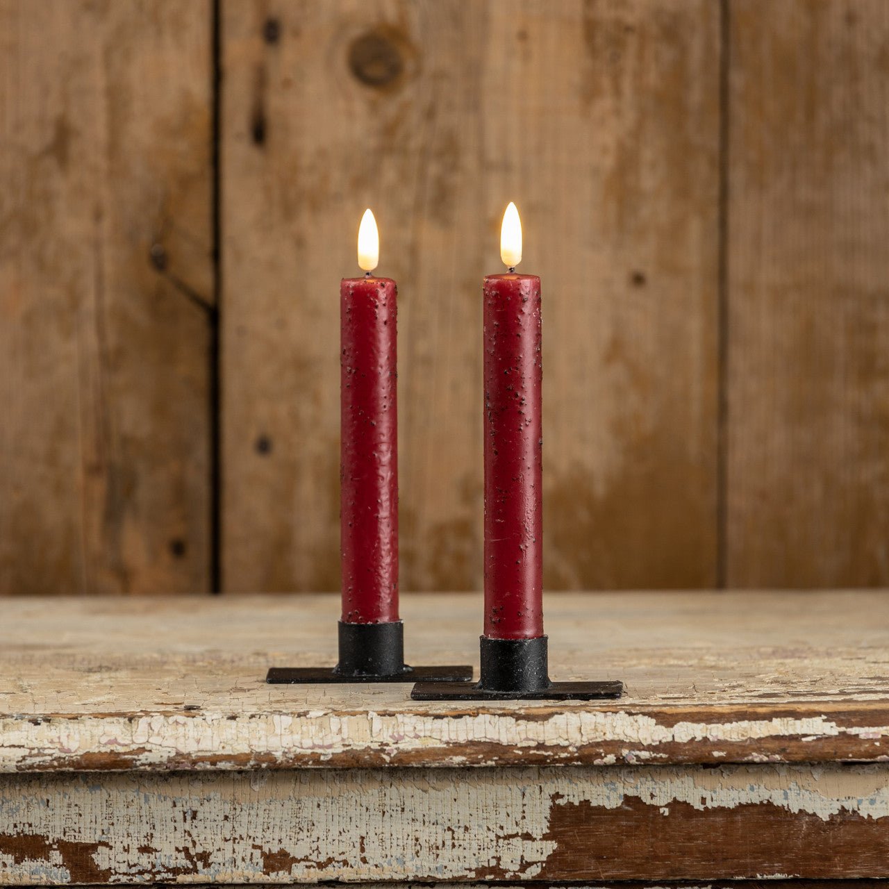 Primitive Red Flameless Taper Candles — 3D Flickering Flame with 6 - Hour Timer - The Primitive Pineapple Collection