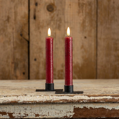 Primitive Red Flameless Taper Candles — 3D Flickering Flame with 6 - Hour Timer - The Primitive Pineapple Collection