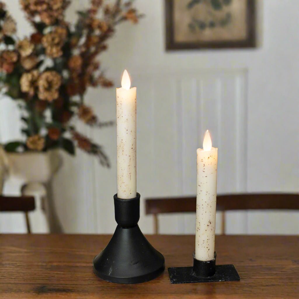Primitive Country 6.75&quot; Moving Flame 2 pc Cream Flicker Taper Candle 6hr timer - The Primitive Pineapple Collection