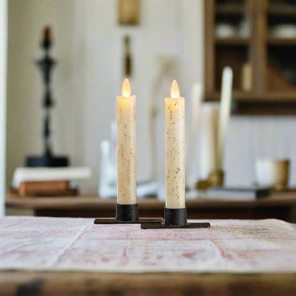 Primitive Country 6.75&quot; Moving Flame 2 pc Cream Flicker Taper Candle 6hr timer - The Primitive Pineapple Collection