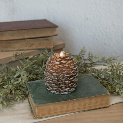 Primitive Farmhouse Flameless Moving Wick 4.25&quot; Pinecone Candle