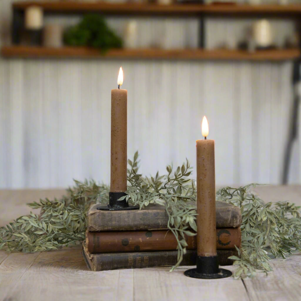 Primitive Country 7" 3D Flame 2 pc Beige Flicker Taper Candle 6hr timer - The Primitive Pineapple Collection