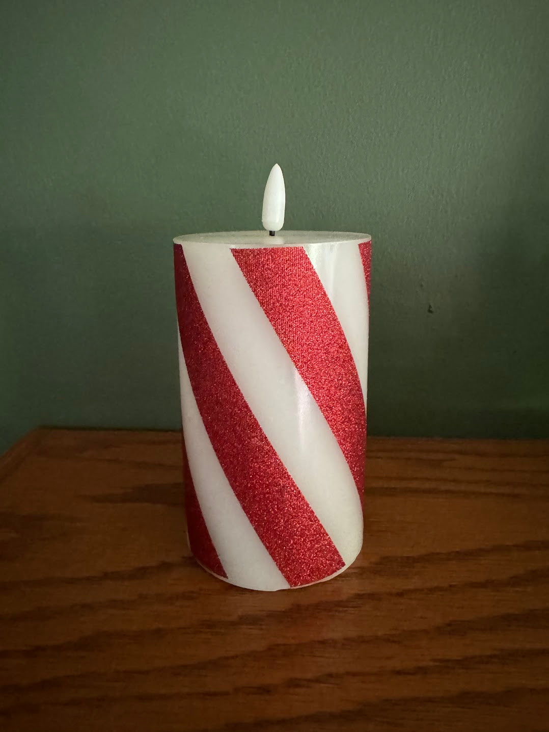 Ragon House Christmas 5&quot; 3D Flame Candy Cane Flicker Pillar 6hr timer