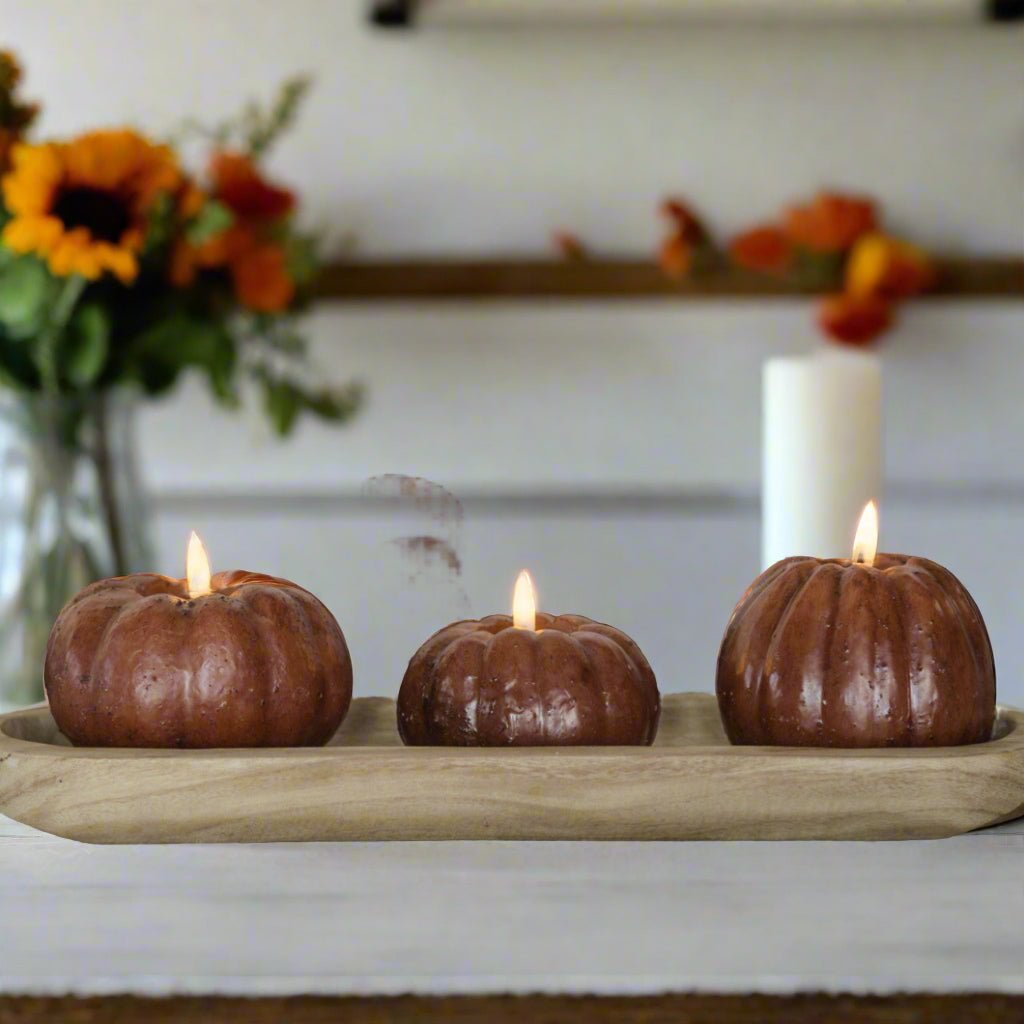 Ragon House Fall Halloween 3.5&quot; Bronze Short Pumpkin Candle w/ Timer - The Primitive Pineapple Collection