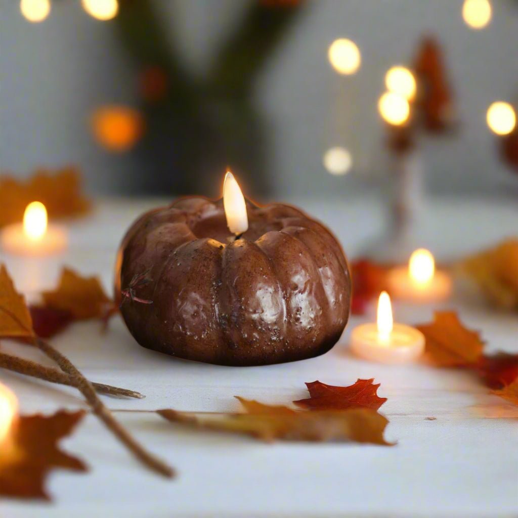 Ragon House Fall Halloween 3&quot; Bronze 3D Flame Pumpkin Candle w/ Timer - The Primitive Pineapple Collection