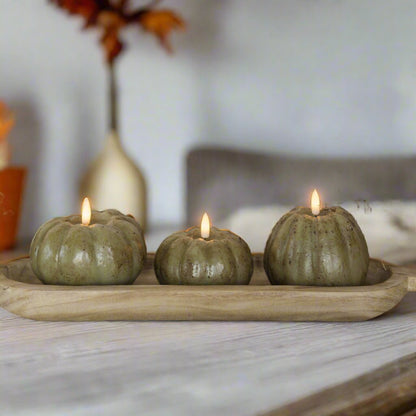 Ragon House Fall Halloween 4&quot; Green 3D Flame Pumpkin Candle w/ Timer - The Primitive Pineapple Collection
