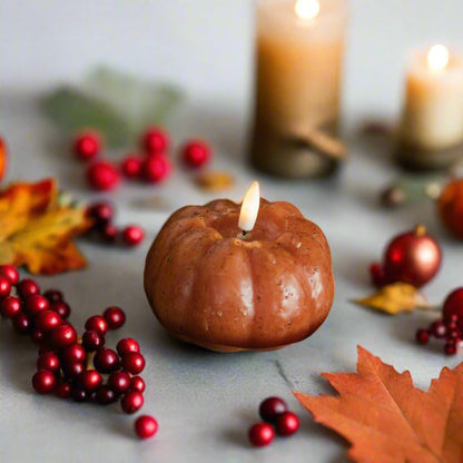 Ragon House Fall Halloween 3&quot; Orange Short Pumpkin Candle w/ Timer - The Primitive Pineapple Collection