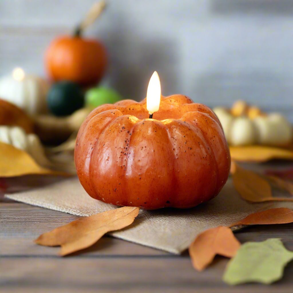 Ragon House Fall Halloween 3&quot; Orange Short Pumpkin Candle w/ Timer - The Primitive Pineapple Collection