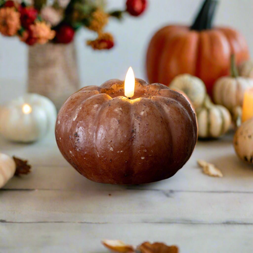 Ragon House Fall Halloween 3.5&quot; Bronze Short Pumpkin Candle w/ Timer - The Primitive Pineapple Collection