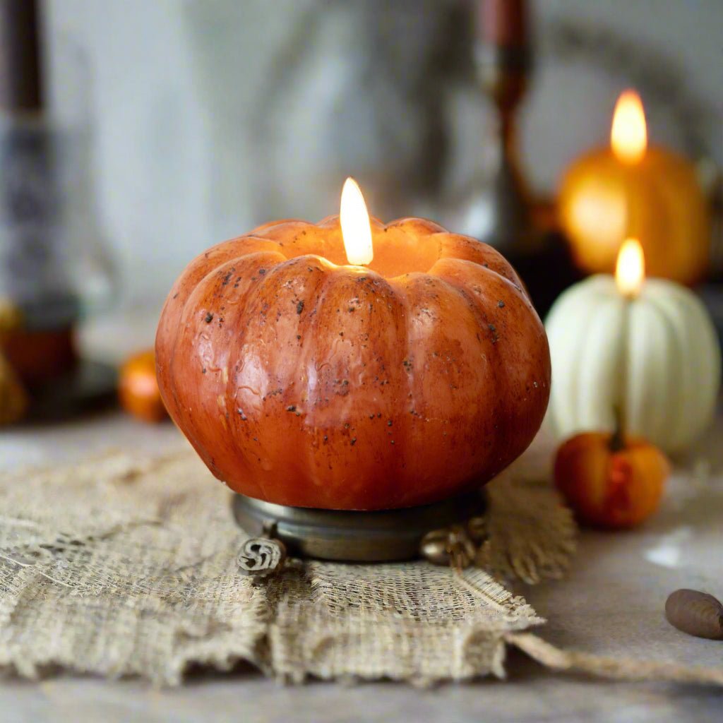 Ragon House Fall Halloween 3.5&quot; Orange Short Pumpkin Candle w/ Timer - The Primitive Pineapple Collection