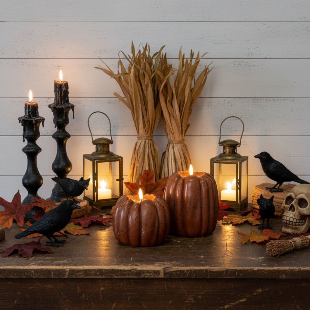 Ragon House Fall Halloween 6.5" Bronze 3D Flame Pumpkin Candle w/ Timer - The Primitive Pineapple Collection
