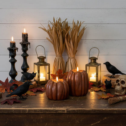 Ragon House Fall Halloween 6.5" Bronze 3D Flame Pumpkin Candle w/ Timer - The Primitive Pineapple Collection