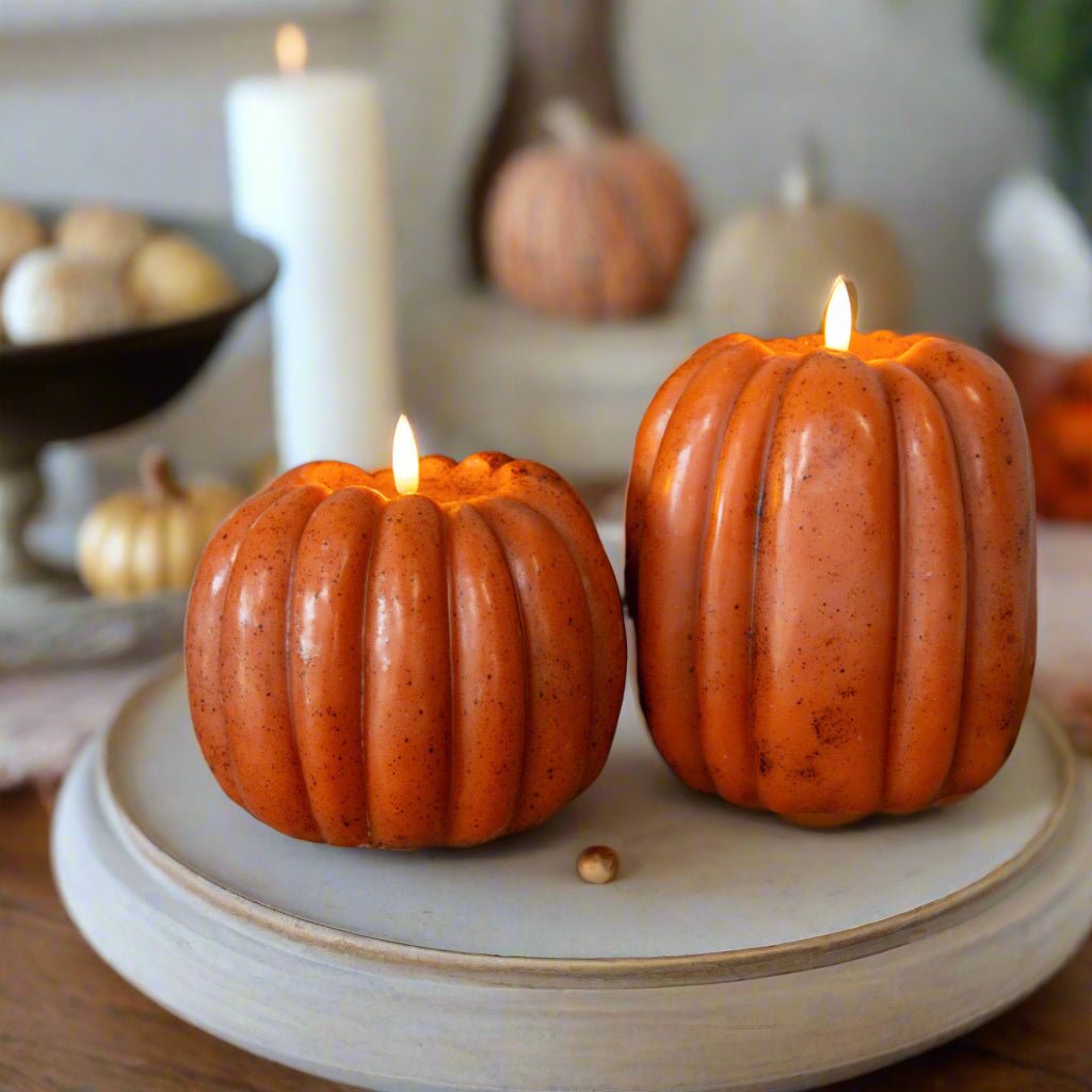 Ragon House Fall Halloween 5&quot; Orange 3D Flame Pumpkin Candle w/ Timer - The Primitive Pineapple Collection