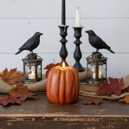 Ragon House Fall Halloween 6.5" Orange 3D Flame Pumpkin Candle w/ Timer