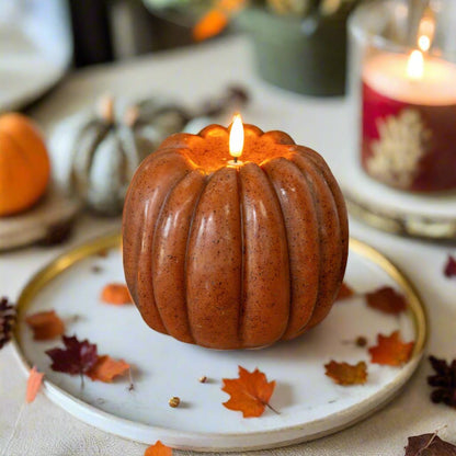 Ragon House Fall Halloween 5&quot; Bronze 3D Flame Pumpkin Candle w/ Timer - The Primitive Pineapple Collection