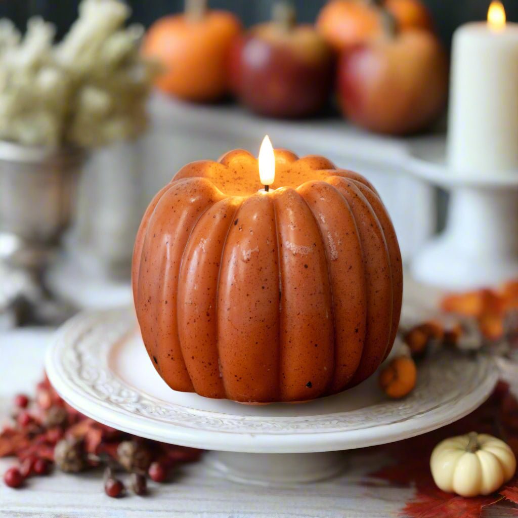 Ragon House Fall Halloween 5&quot; Orange 3D Flame Pumpkin Candle w/ Timer - The Primitive Pineapple Collection