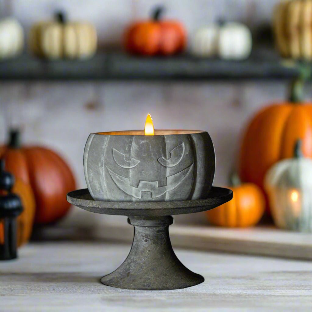 Ragon House Fall Halloween 3.5&quot; Jack O Lantern 3D Flame Candle Jar Timer - The Primitive Pineapple Collection