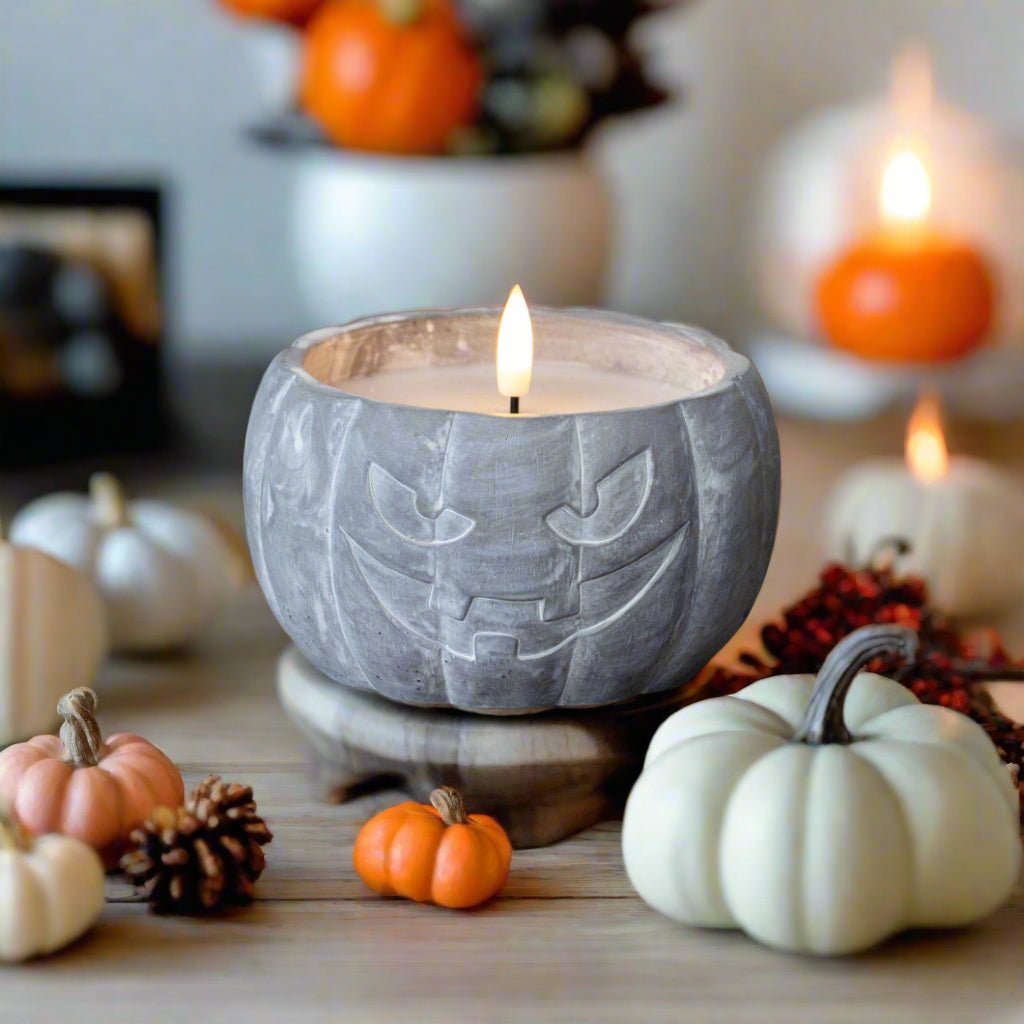 Ragon House Fall Halloween 3.5&quot; Jack O Lantern 3D Flame Candle Jar Timer - The Primitive Pineapple Collection