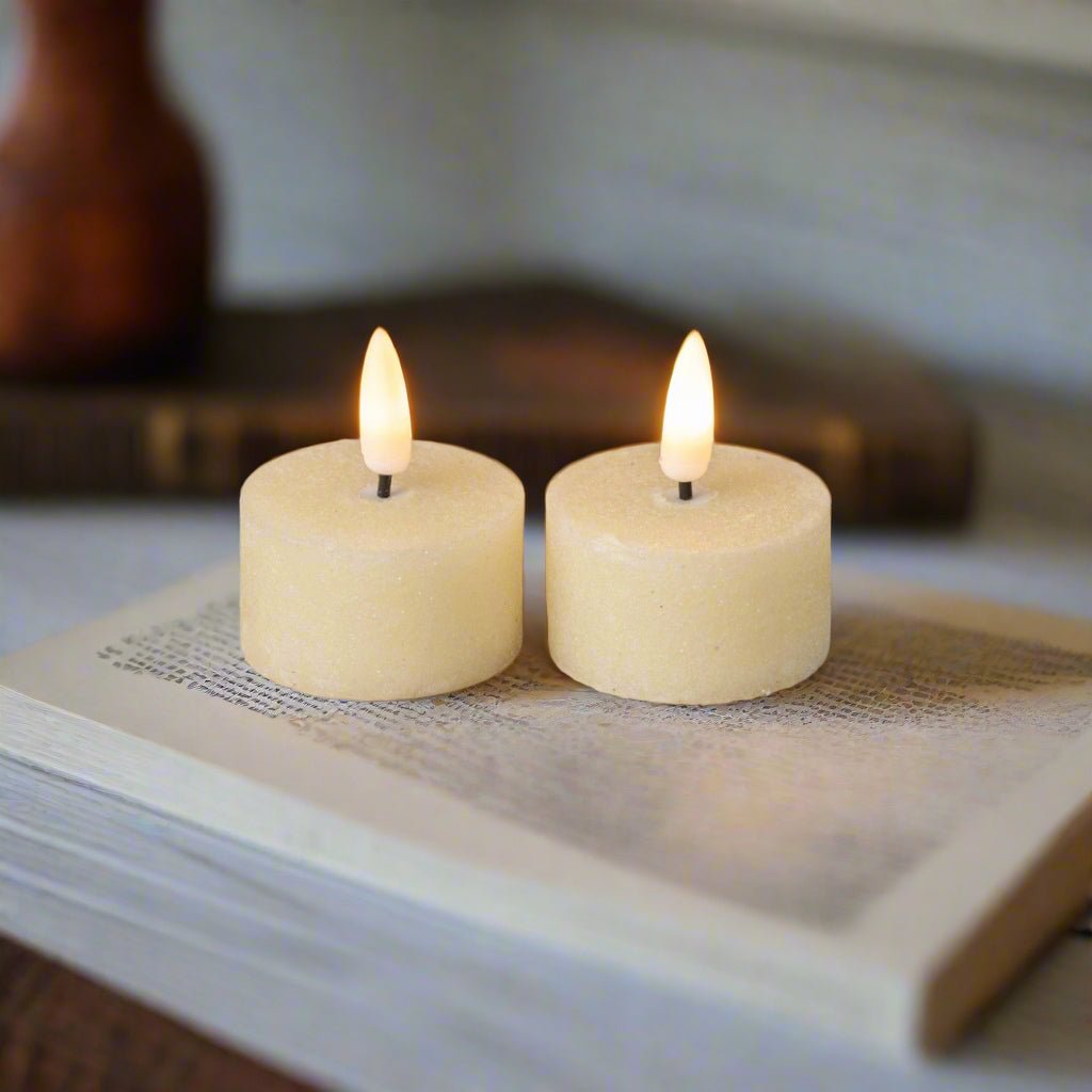 Ragon House 2 pc 3D Flame Cream Shimmer Battery Tealight Candle 6hr Timer - The Primitive Pineapple Collection