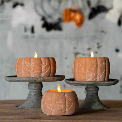 Ragon House Fall Halloween 3.75&quot; Orange Jack O Lantern 3D Flame Candle Jar Timer - The Primitive Pineapple Collection
