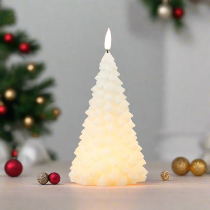 Primitive Christmas Ragon House 7.5&quot; Cream 3D Flame Balsam Tree Candle w/ Timer - The Primitive Pineapple Collection