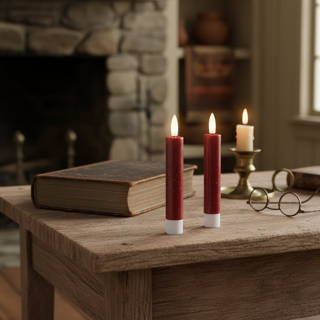 Ragon House 5.75" 3D Flame 2 pc Red Flicker Taper Candle 6hr timer - The Primitive Pineapple Collection