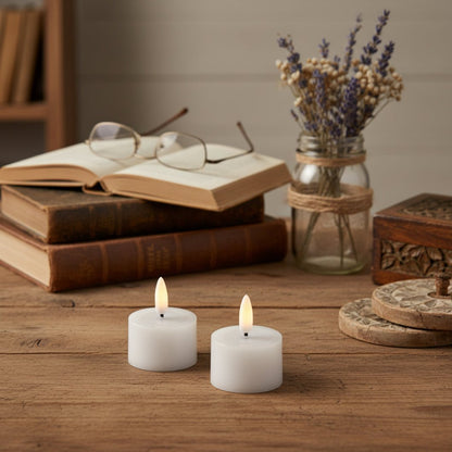 Ragon House 2 pc 3D Flame Battery Tealight Candles with 6hr Timer – White Melting Look - The Primitive Pineapple Collection