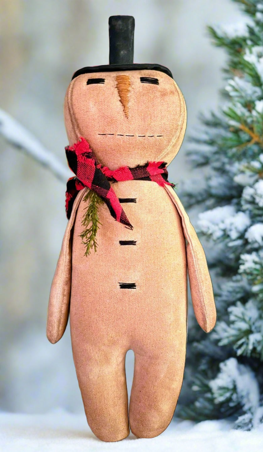 Primitive Handcrafted Folk Art Snowman w/ Scarf Doll 17&quot;