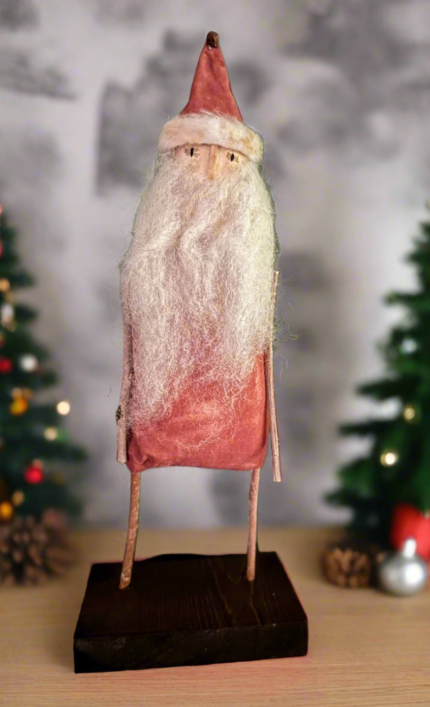 Primitive Handcrafted Folk Art Rustic Twig Santa on Stand 12.5&quot;