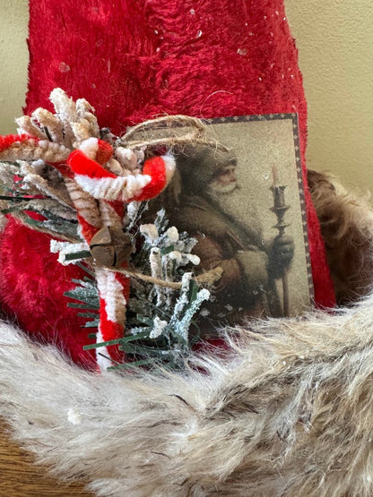 Primitive Christmas Handcrafted Red Santa Hat Centerpiece/Tree Topper - The Primitive Pineapple Collection