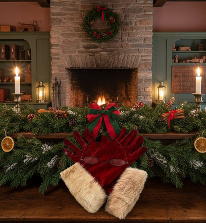 Christmas Handcrafted USA Grungy Primitive Red Santa Gloves - The Primitive Pineapple Collection
