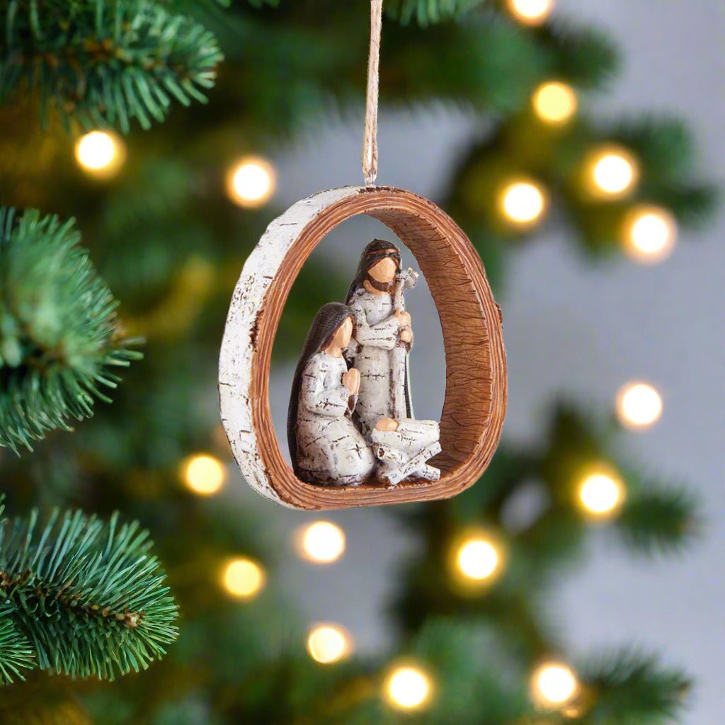 Christmas Primitive 3.7&quot; Rustic Nativity Scene Ornament - The Primitive Pineapple Collection