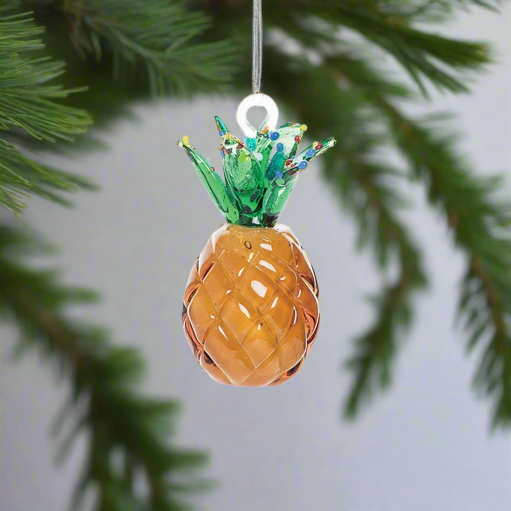 Primitive Farmhouse Glass Pineapple Christmas Ornament